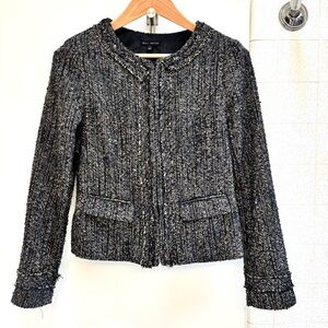 Willi Smith Black Cream Blue Tweed Size Large fits like Small Wool Blend Blazer